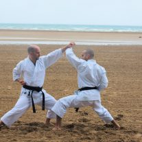 karate training on the beach