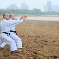 karate training on the beach