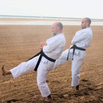 karate training on the beach